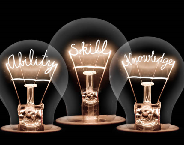 Three bulbs for ability, skills, and knowledge