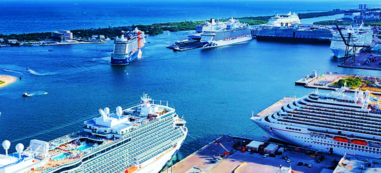 aerial view of multiple cruises in a sea